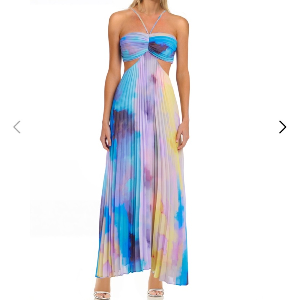 Jewel Badgley Mischka Gabriella Pleated Cutout Halter Dress Maxi Size 2
